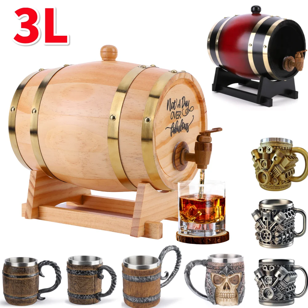 Wine Beer Cocktail - 3L Ahşap Viski Fıçısı, Standlı, Tıpalı