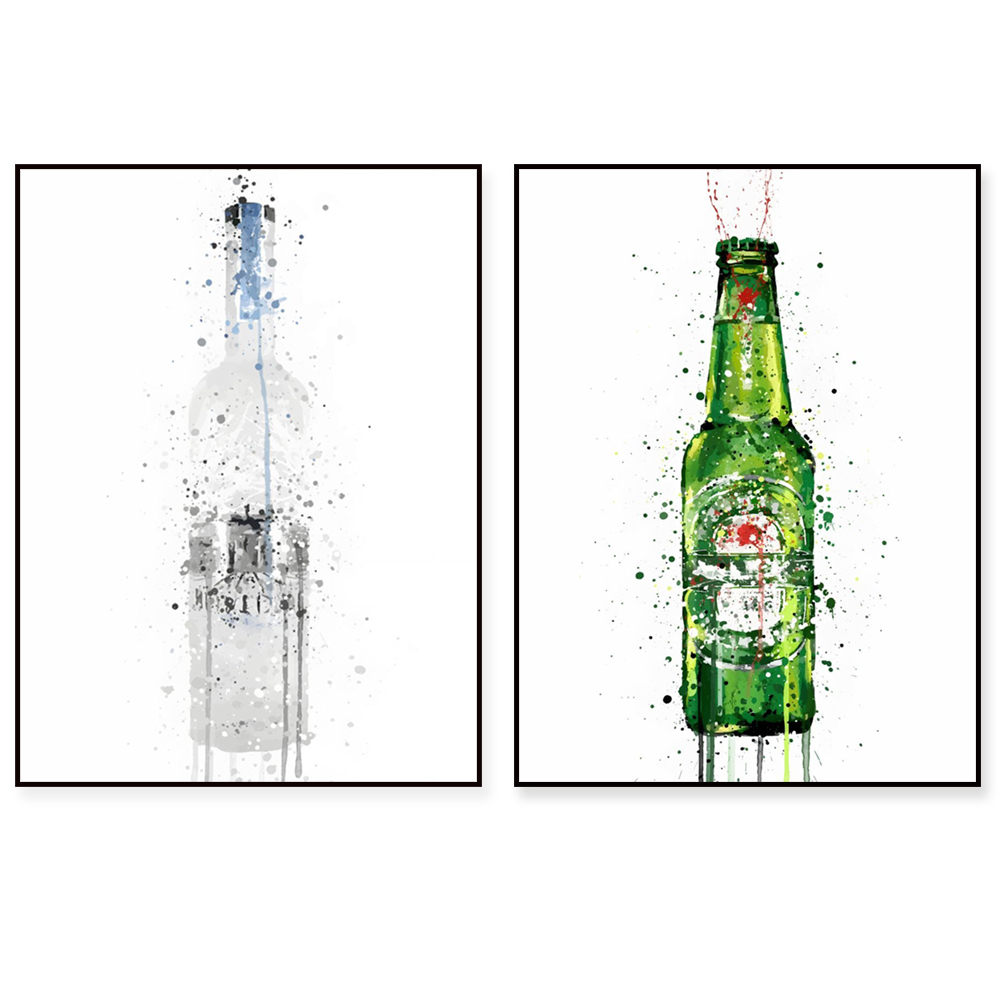 Beer Wine Gin - Şampanya sanat posteri, bira, cin, viski