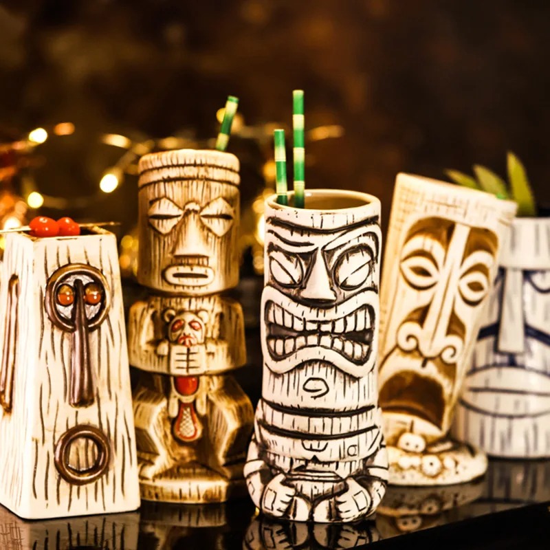 Wine Beer Cocktail - Yaratıcı Seramik Kupa Şaman Totem Yüzü