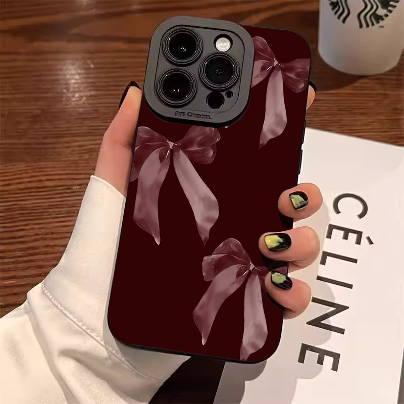 Wine & Beer Unlimited Spirits Photos - Şarap Kırmızısı Fiyonk Desenli Yumuşak Telefon