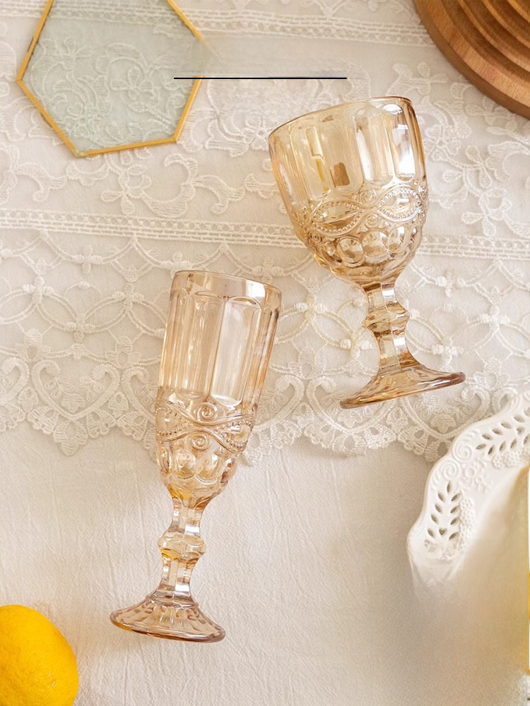 Wine Beer Foot - Kehribar Rengi Rölyefli Yüksek Ayaklı Şampanya